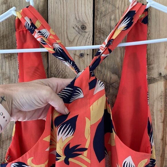 J. Crew Coral Floral Twist Back Sleeveless Silk Lightweight Dress‎ Size 00 - Picture 7 of 15